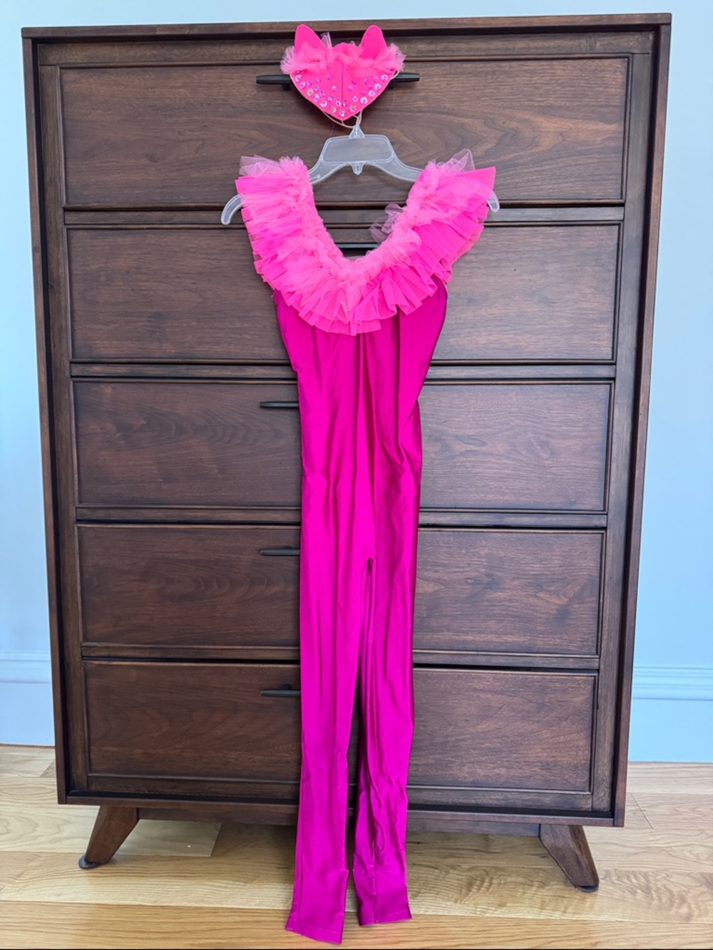 Hot Pink Tulle Ruffle One-Piece Jumpsuit. SA